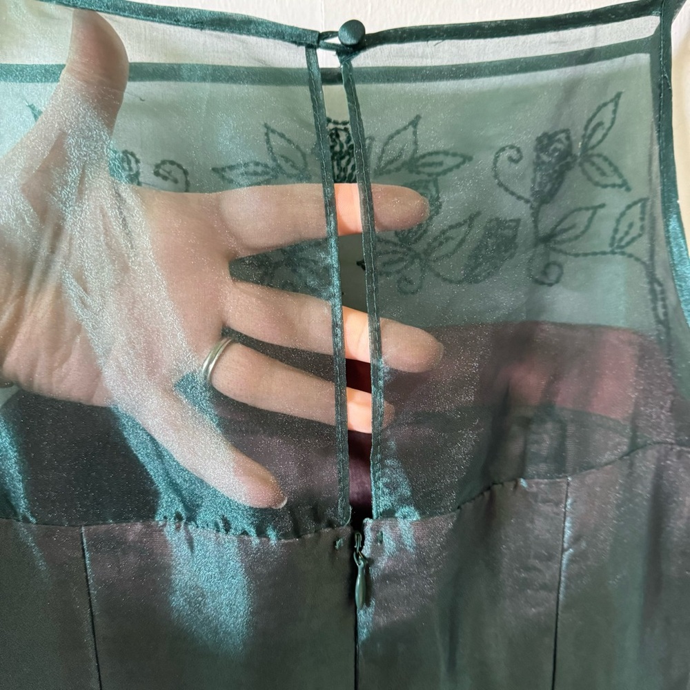 Vintage 90s Dress Forrest Fairy Green Sheer‎ Beaded Iridescent Prom Party size 8 - Picture 7 of 10